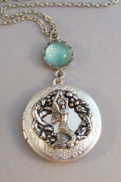 SALE Ocean Goddess,Locket,Mermaid, Mermaid Locket,Antique Locket,Silver Locket,Goddess,Ocean Locket,Handmade jewelry by valleygirldesigns