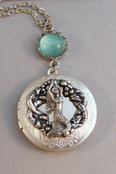 SALE Ocean Goddess,Locket,Mermaid, Mermaid Locket,Antique Locket,Silver Locket,Goddess,Ocean Locket,Handmade jewelry by valleygirldesigns