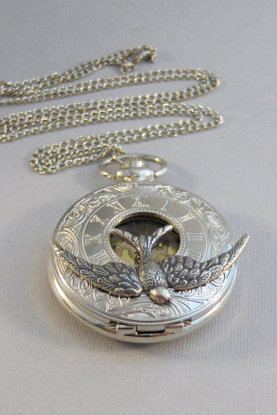Sparrows,Watch,Pocket Watch,Bird Necklace,Bird,Sparrow Necklace,Silver Necklace,Watch Necklace,Watch,Time,Steampunk,Steampunk Jewelry,