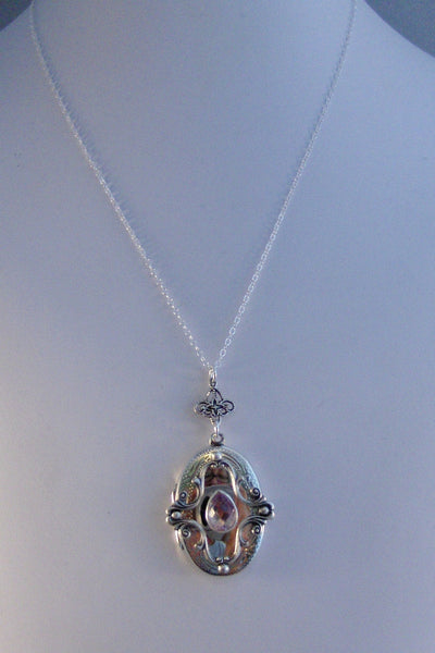 Pink Amethyst,Purple Locket,Antique Locket,Sterling Locket,Pink Locket,Pink Amethyst Necklace,Sterling Silver,Gemstone Necklace,Genuine